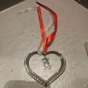 Christmas Ornament 3" Silver Heart and Gemstone